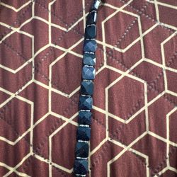 Handmade Blue Goldstone Bracelet – Faceted Square Beads, Stretch Fit, Sparkling Dark Navy Gemstone