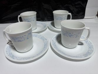 4 sets-Corning Sea and Sand Vintage Corning Coffee Mugs and saucers