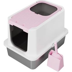 Pink Stainless Steel Cat Litter Box