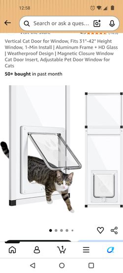 Vertical cat door for window fits 31-42 inch height window