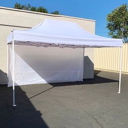(NEW) $160 Heavy Duty 10x15 FT Canopy with (1 Sidewall) EZ PopUp Party Tent w/ Carry Bag (White, Black)