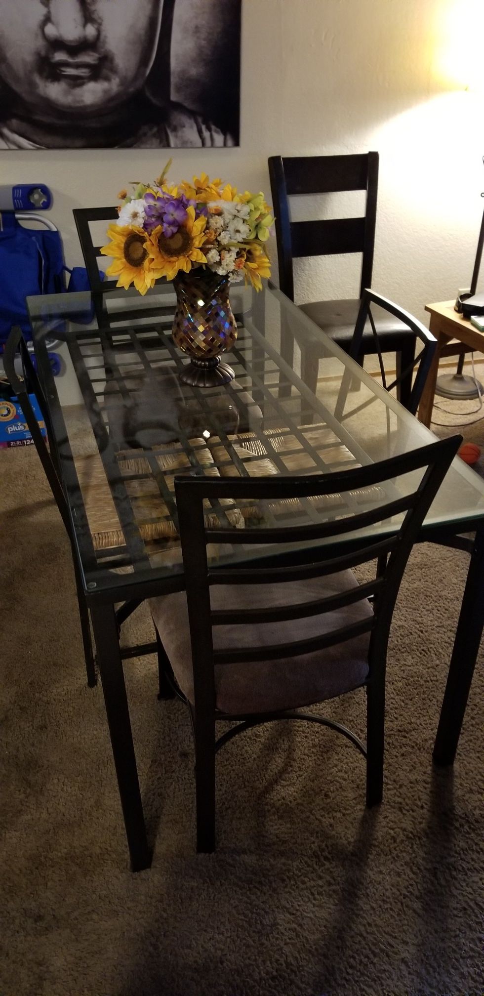 Glass kitchen table with 5 chairs