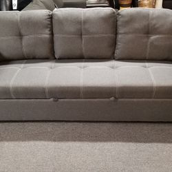 🔥 Brand New 84" x 57" Grey Linen Pullout Sofa Bed 🔥
