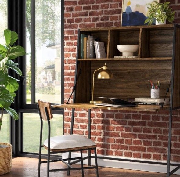 Foldable Desk With Outlet And Shelves