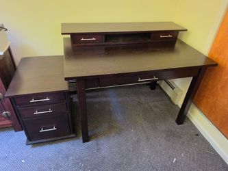 Wood desk with drawers and file cabinet set for office or home