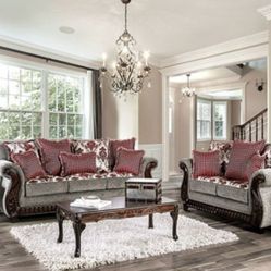 Brand New Light Gray Red Sofa And Love Seat Pillows Included 
