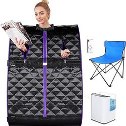 OPPSDECOR Portable Steam Sauna Spa, Personal Indoor Sauna Tent Remote Control&Chair&Timer Included, One Person Sauna for Therapeutic Relaxation Detox 