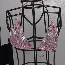 NEW NEVER WORN Pink Rhinestoned Bra Top