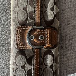 COACH Signature Wallet Tri Fold Tan / Brown Leather