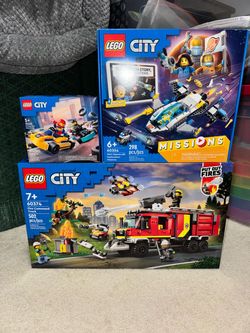 LEGO City Lot of 3 Sets Fire Truck Go Karts Mars Spacecraft Missions