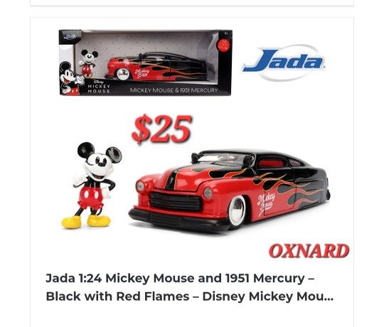 1:24 Mickey Mouse and 1951 Mercury- Blackwith Red Flames-Disney Mickey Mouse