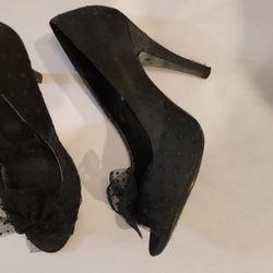 Black Polka Dot Mesh Heels GREAT with Vintage Dress