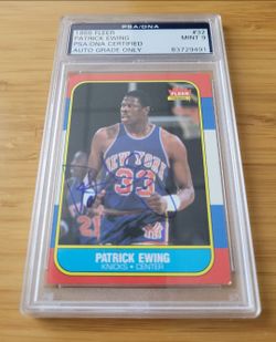 PSA Auto 9 on card Autograph Rc Patrick Ewing 1986-87 Fleer Rookie #32 Knicks
