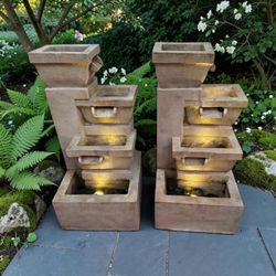 $100 each! 33” Tiered Water Fountain with LED Lights and New Pump. Light cosmetic wear. 16x17x33in