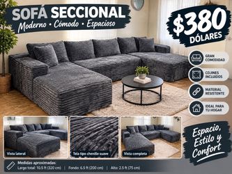 Large Gray Corduroy U-Shaped Sectional Sofa