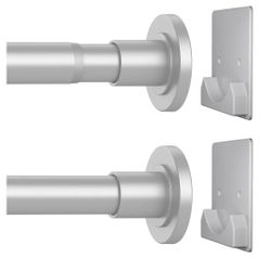 0372: Matte Silver Shower Curtain Rod,1 Inch Diameter Stainless Steel Adjustable Spring Tension Rods 32 to 92", with Holders,Anti-Slip,Curtain Rod