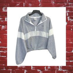 PINK Gray & White Partial Zip Sweatshirt Tighten Cord At Bottom Women XS