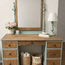 Refinished Wood Vanity W/ Mirror