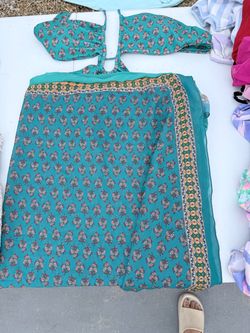 Teal Floral Bikini Top and Wrap Skirt Set