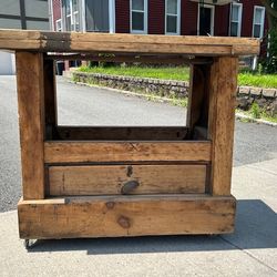 Reclaimed wood bar cart/ island on Caster Wheels Vintage Store Counter