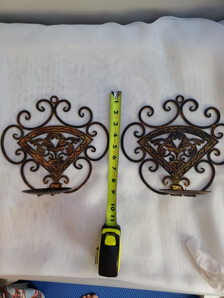 Metal Ornate Wall Sconce Candle Holder Pair