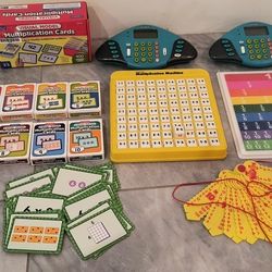 2 Educational Insights MathShark Electronic Math Games, Lakeshore Visual Model Multiplication Cards and Multiplication Machine, 2 Multiplication Wraps