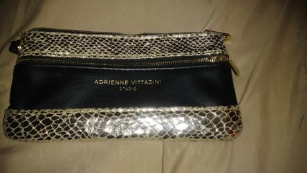 WOMEN'S ADRIENNE VITTADINI WRISTLET WALLET LEATHER BLACK GOLD COIN RFID $20