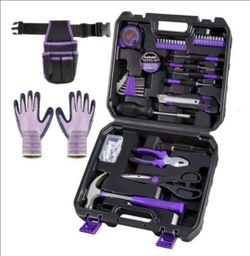 General Household Tool Set - Purple Hand Tool Kit with Waist Pouch & Gloves, Tool Kit for Women Everyday Home Repairs, DIY and Crafts, 112 pcs