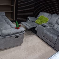 *Black Friday Now*---Barcelona Comfy Gray Velvet Fabric Reclining Sofa/Loveseat Sets---Delivery And Easy Financing👏