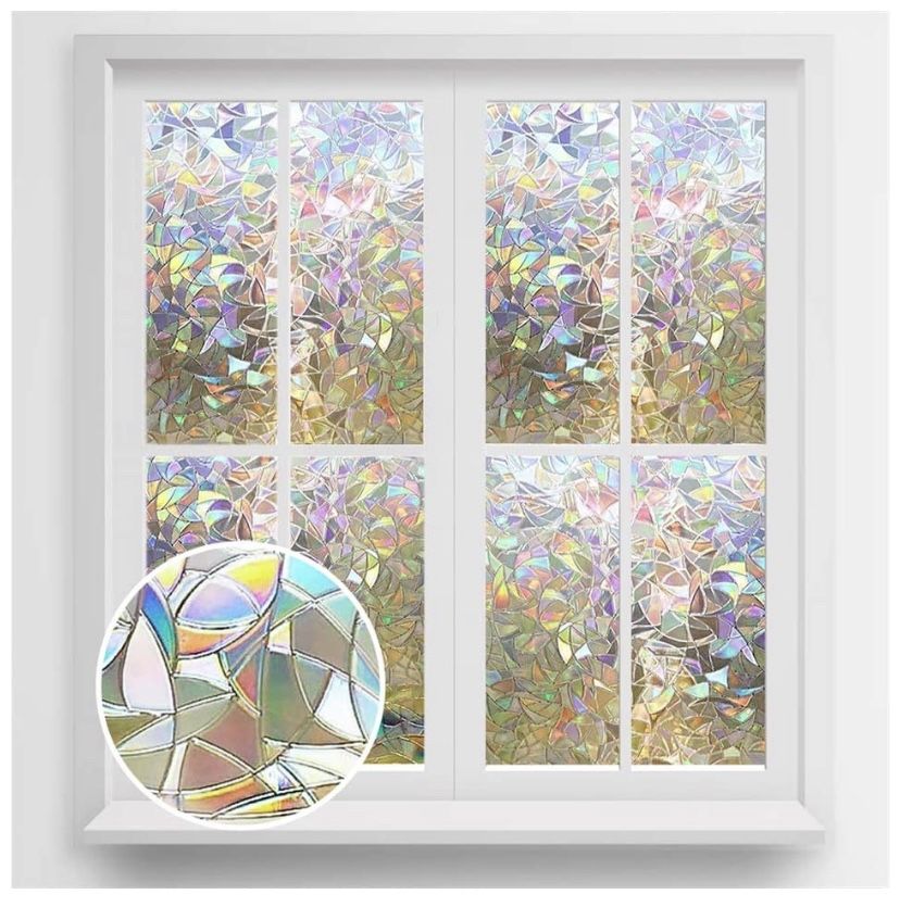 Rabbitgoo Window Privacy Film Rainbow Window Clings 3D Decorative Window Vinyl Eb