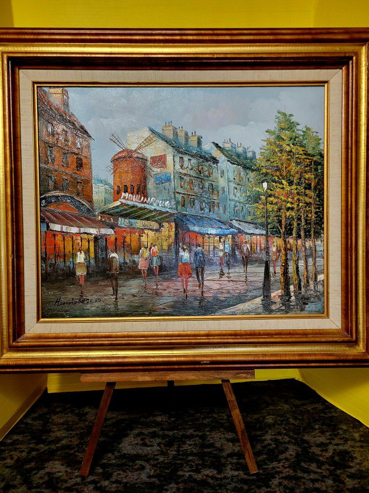 Framed Oil Painting by HENRI ROGERS Paris Street Scene 27"×23"