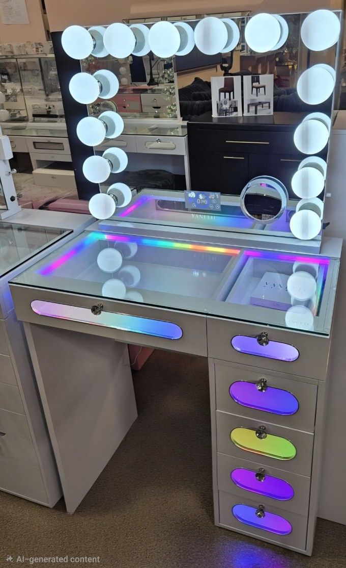 New Quality & Modern Vanity Set With Bluetooth Speakers! Available White, Black & Pink!