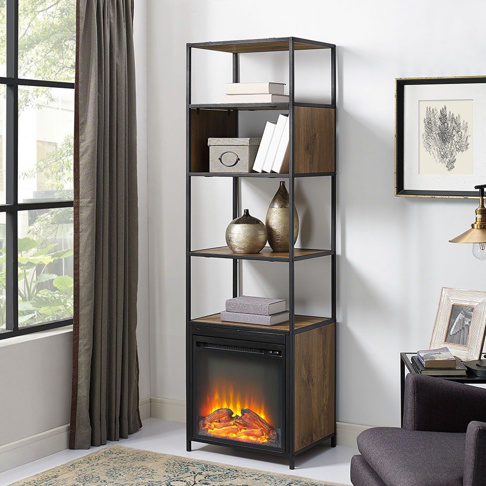 Mainstays Atmore 4-Shelf Media Tower with Fireplace