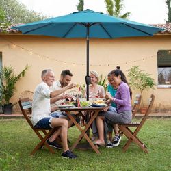 9 ft. Round 8-Rib Steel Market Patio Umbrella in Teal
