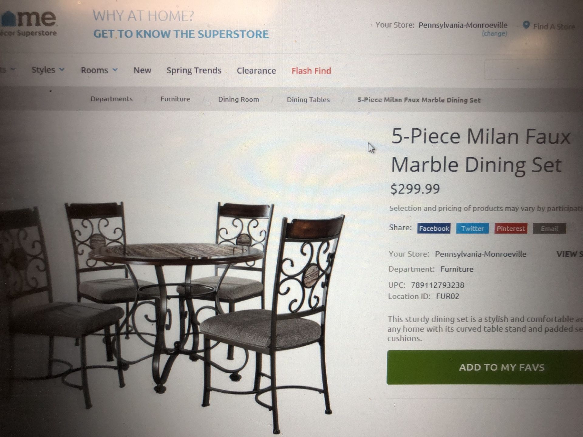 5 Piece Milan Faux Marble Dining Set