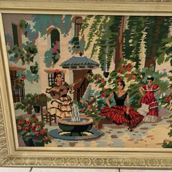 Vintage Needlepoint Spanish Ladies Art