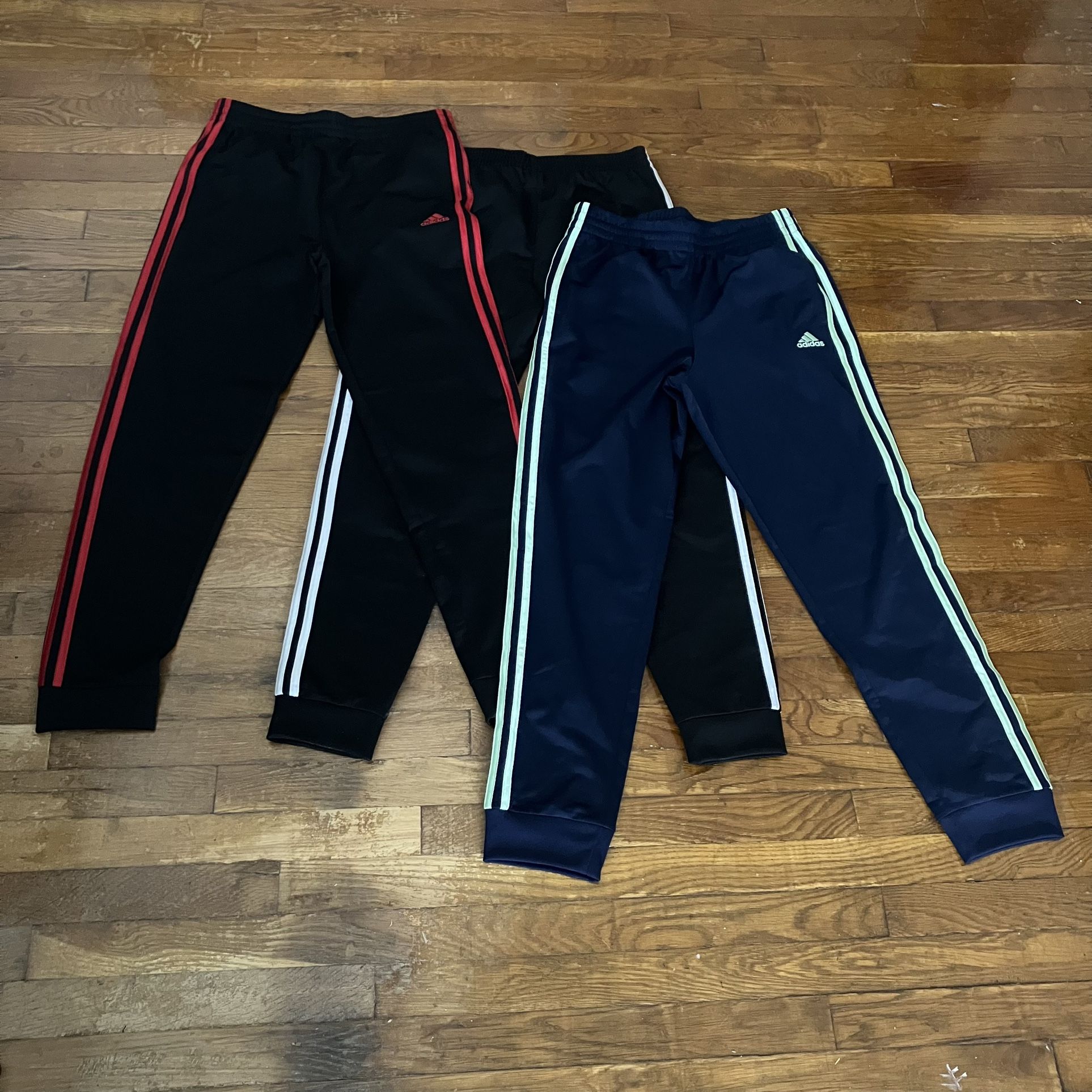 (3) Adidas Youth XL 18 20 Track Pants Joggers Black White Red Navy Lot Bundle