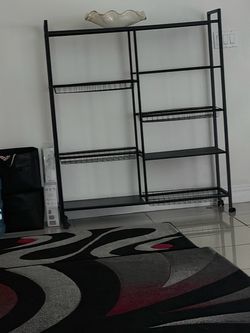 Black Metal Wire Shelving Unit on Wheels
