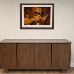 Crate & Barrel Mid-Century Modern Walnut Credenza/Bar/Hutch