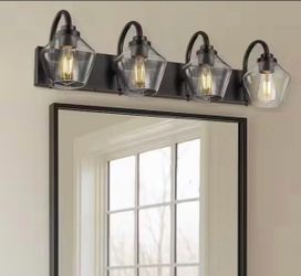 JAZAVA 31.9 in. 4 Light Black Vanity Light with Clear Glass Shade