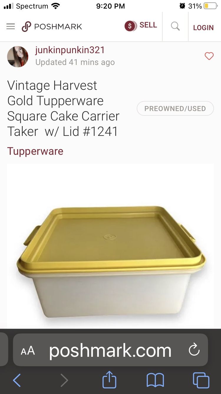lid for Vintage Harvest Gold Tupperware Square Cake cupcake Carrier Taker