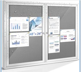 SWANCROWN Enclosed Bulletin Board Outdoor Display Case, Grey Felt, 48x36 in Lockable, Shatter Resistant, Weatherproof, Silver aluminum frame, Notice B