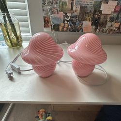 GLASS BLOWN PINK MUSHROOM LAMPS