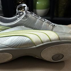 Ladies Size 8.5 Puma Silver And Green Shoes