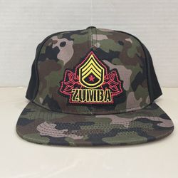Pre Owned Excellent  Zumba Wear Fitness Dance Hat Cap Snapback  Flat Brim Embroidered  Camo  Olive Green Tan Black Pink Yellow Women Unisex  OSFA