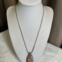  18K Gold Plate Chain Necklace & Stone Teardrop Pendant