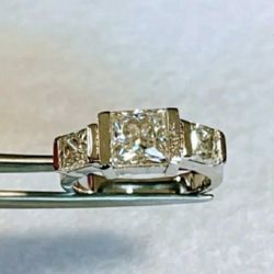 3.15 Ct 3 stone vvs1,Princess Near White Moissanite Diamond Silver Ring 8 USo