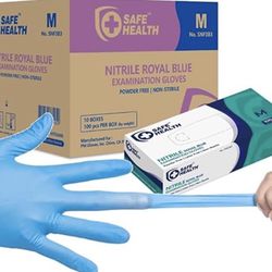 SAFE HEALTH Blue Nitrile Exam Gloves 100-Count S M L XL (pack of 10 boxes)