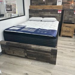 Multi Grey Queen Platform Bed with 2 Drawers, Multi Grey Color, SKU#10B200QST2