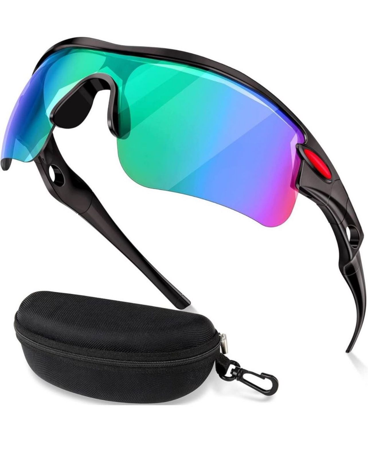 Brandnew Sports Sunglasses for Men Women Youth Baseball Fishing Cycling Running Golf Motorcycle Glasses Sports Sunglasses-Black&ren